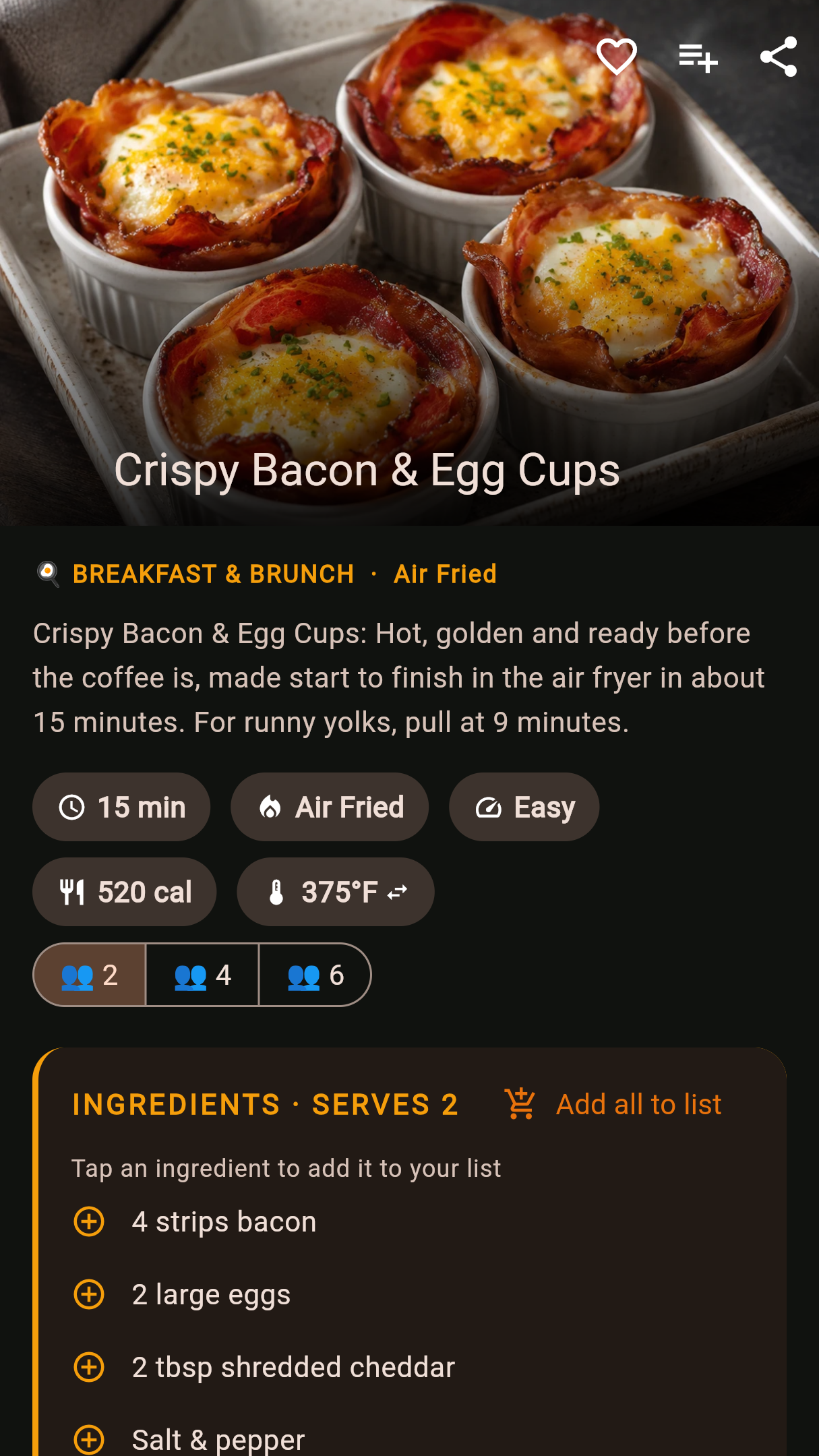 Recipe detail with serving scaler and °F/°C