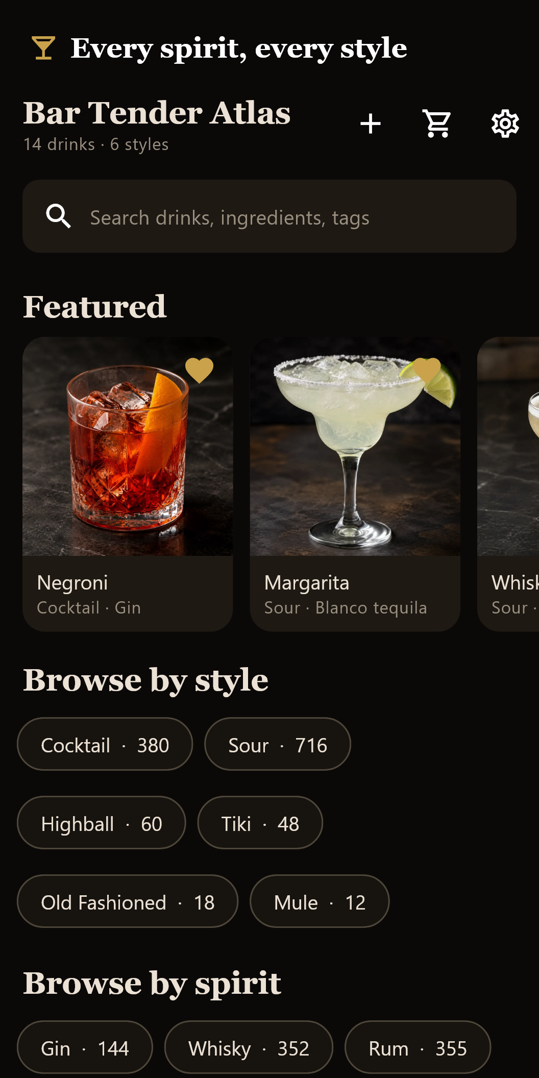 Bar Tender Atlas — home screen