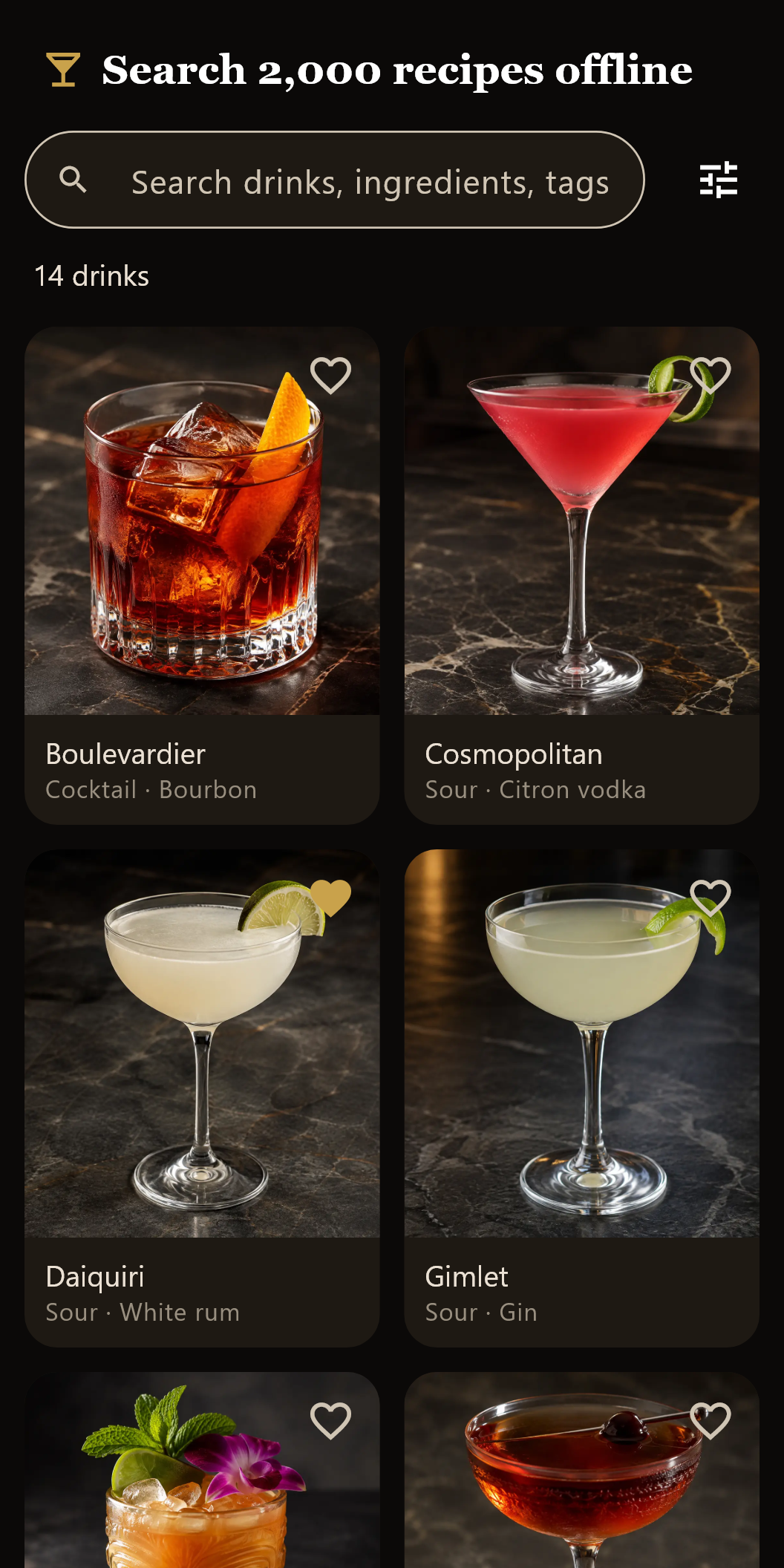 Bar Tender Atlas — browsing the recipe catalog