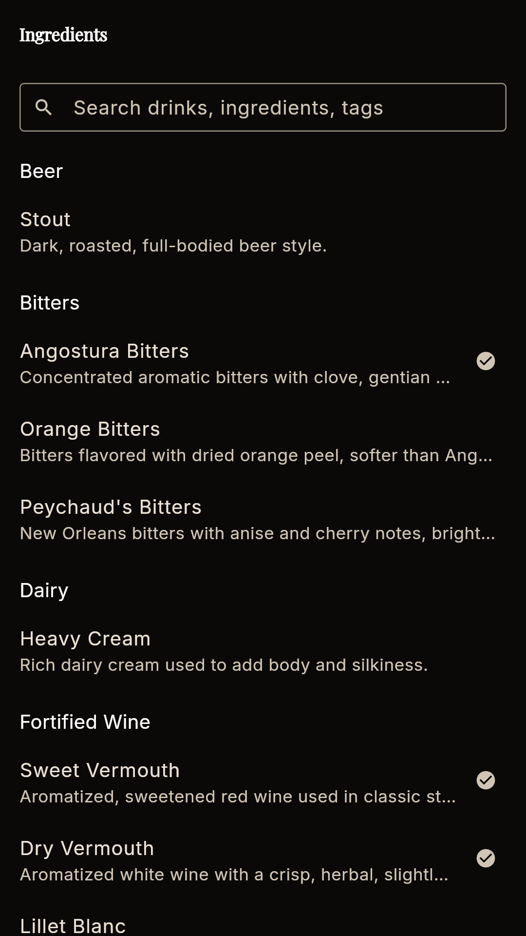 Bar Tender Atlas — ingredient guide