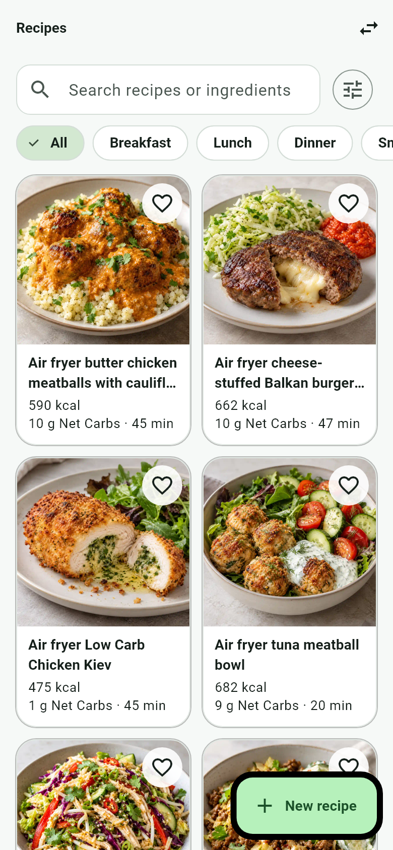 Healthy Plate — Low-Carb-Rezepte mit Kalorien, Netto-Kohlenhydraten und Zubereitungszeit