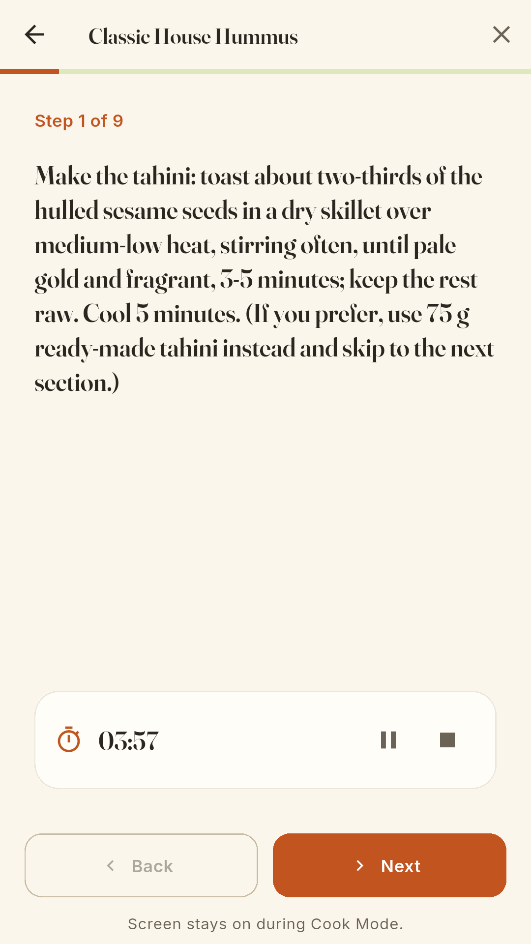 Hummus House — step-by-step Cook Mode with timer