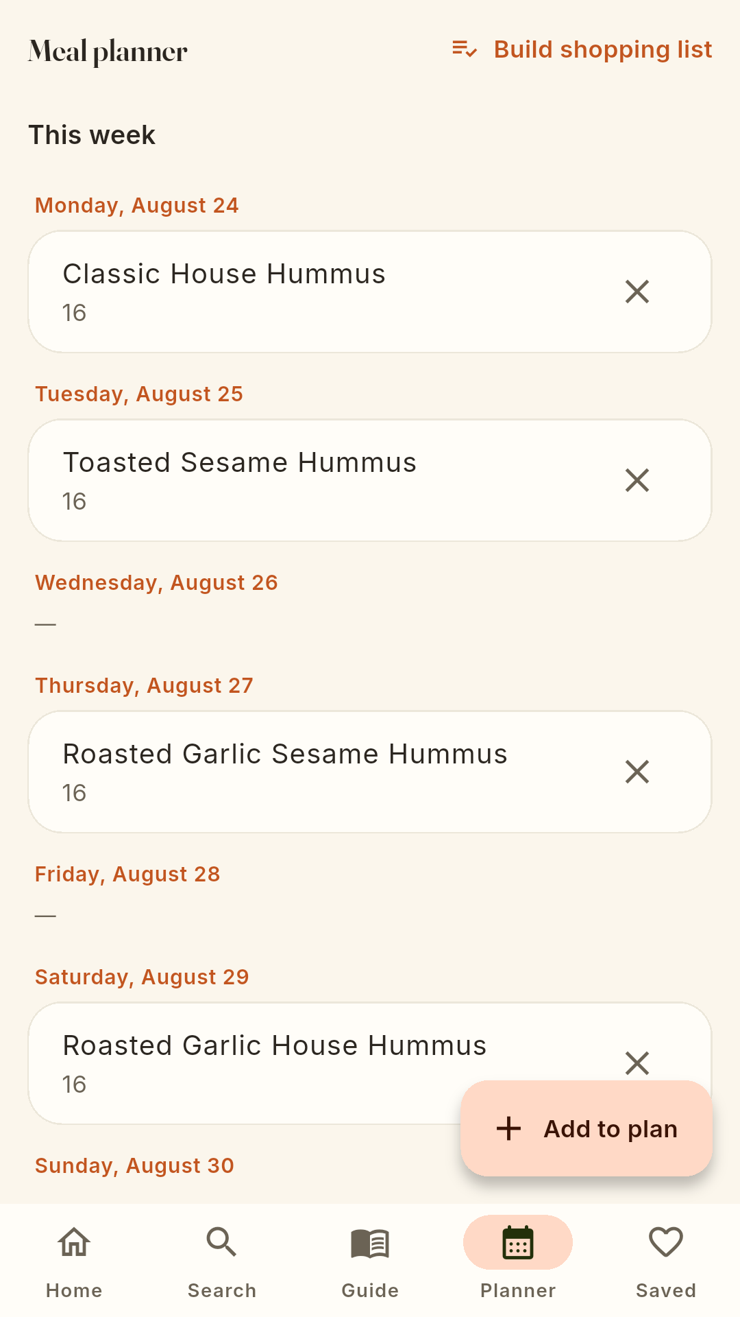 Hummus House — meal planner