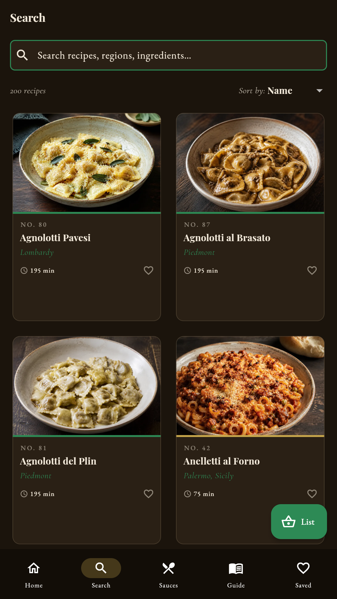 La Cucina Italiana — recipe search across all 200 recipes