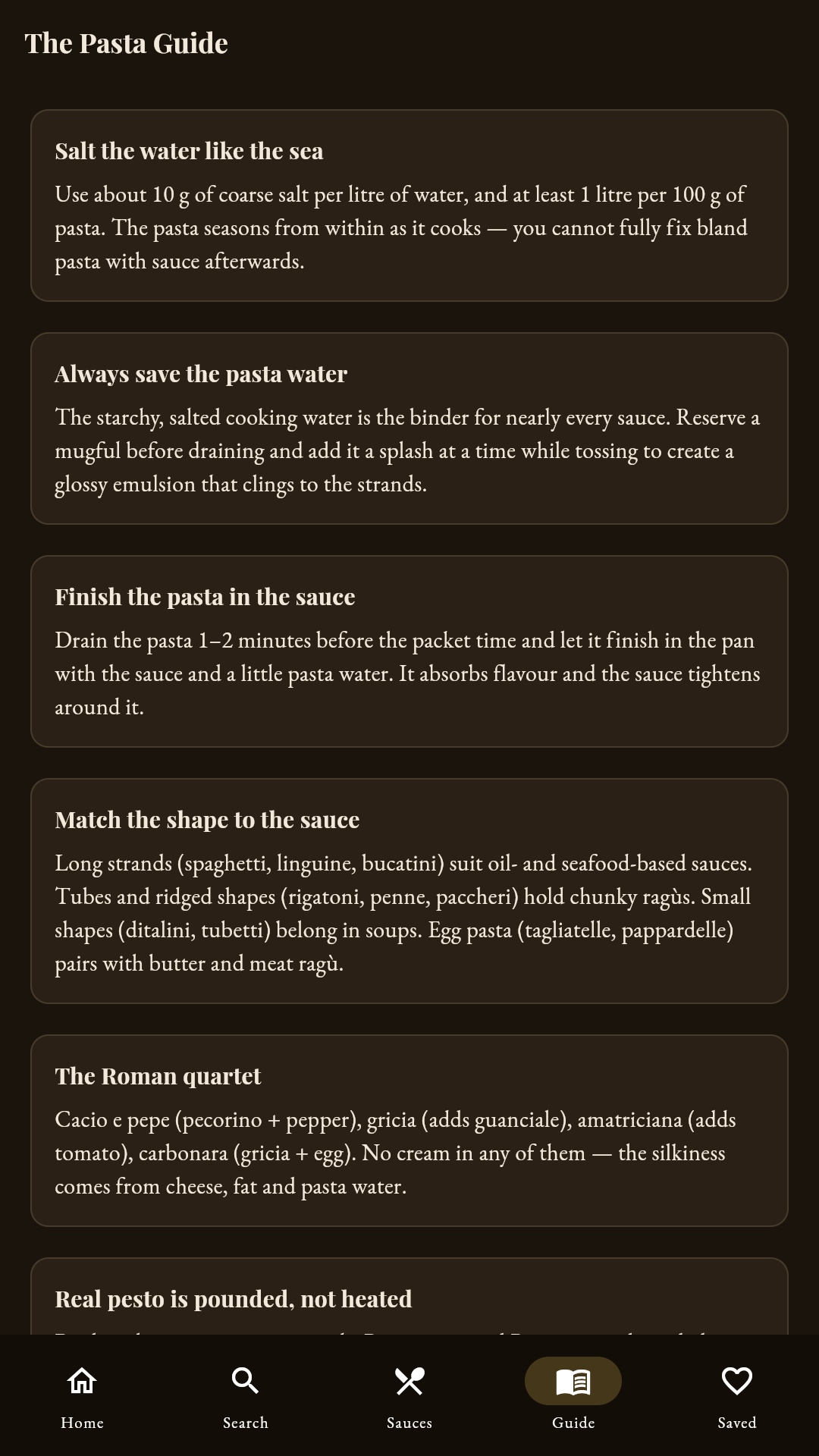 La Cucina Italiana — the Pasta Guide technique reference