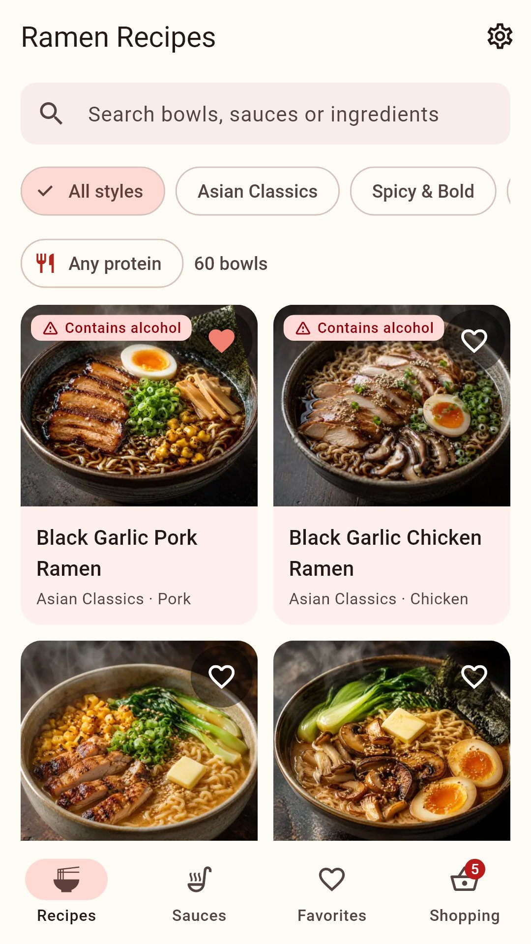Ramen Recipes — all 60 bowls with search and style filters