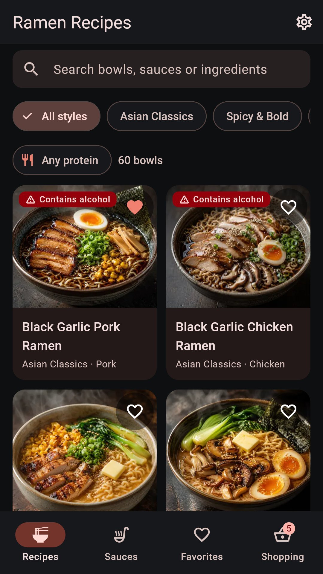 Ramen Recipes — dark theme