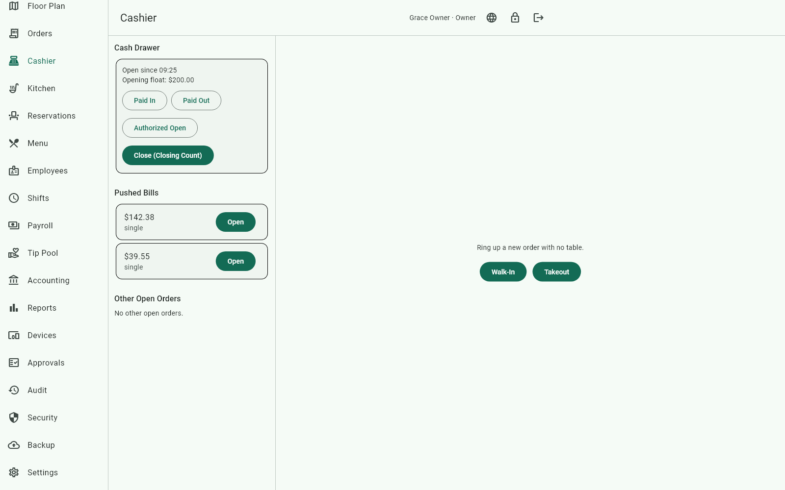 Restaurant Guardian: caja con el cajón y las cuentas enviadas desde las tabletas
