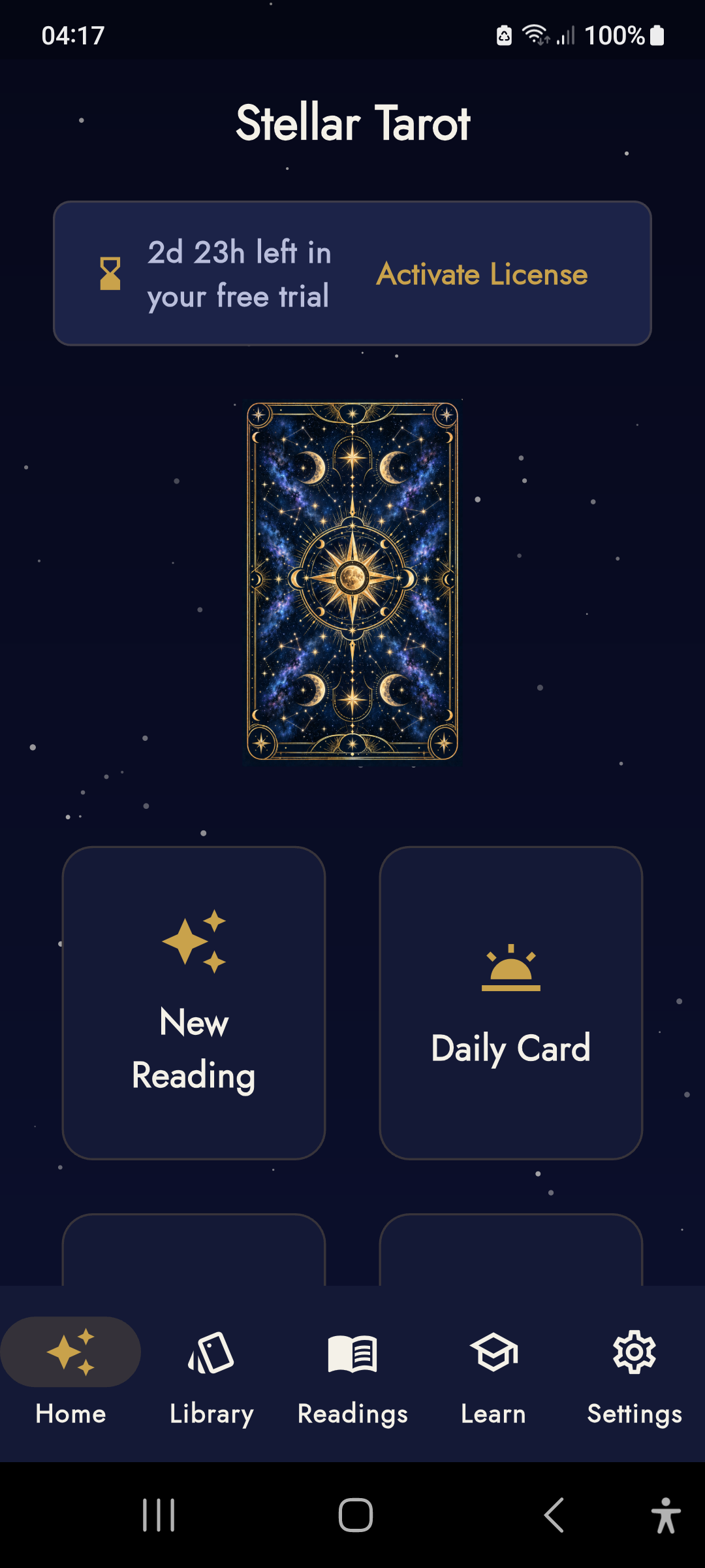 Stellar Tarot — home screen