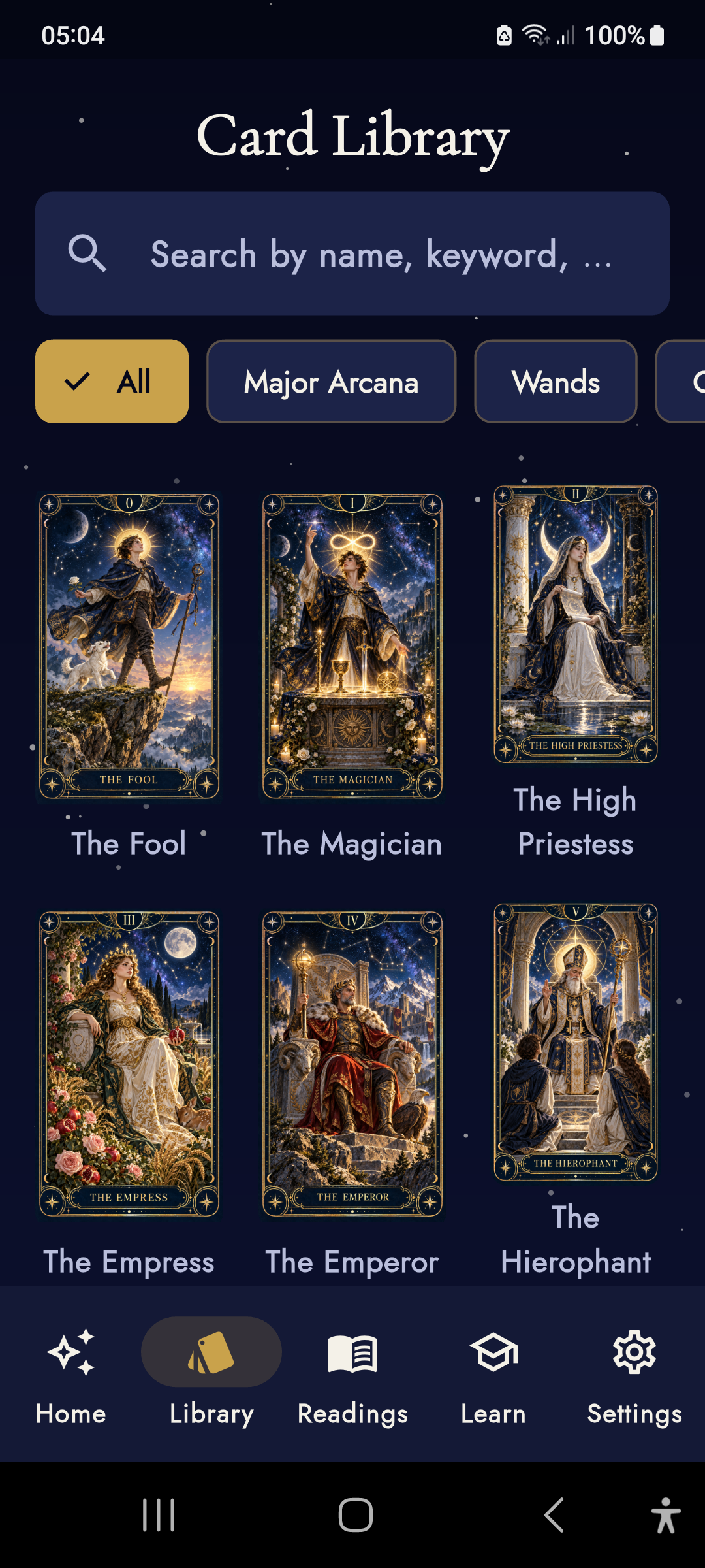 Stellar Tarot — full 78-card library
