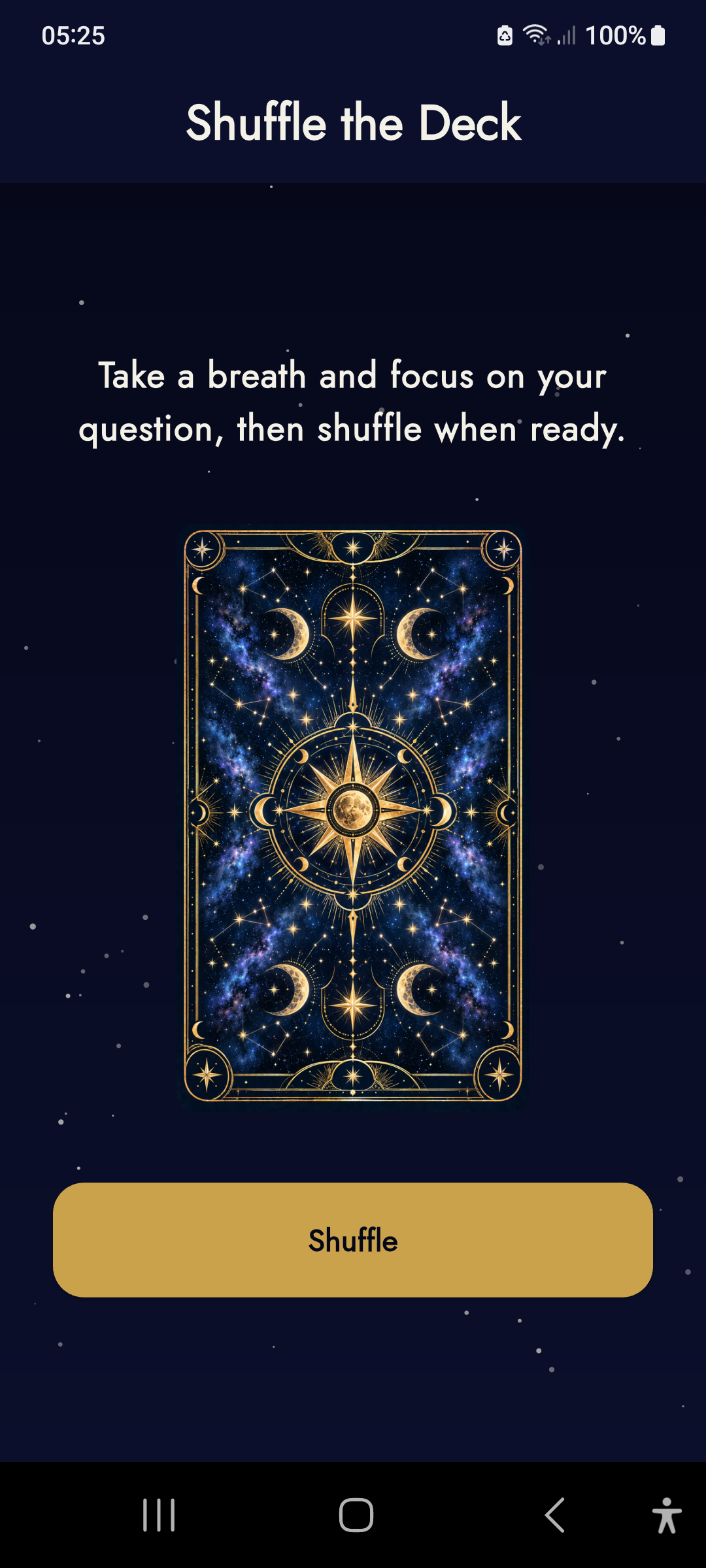 Stellar Tarot — shuffling the deck