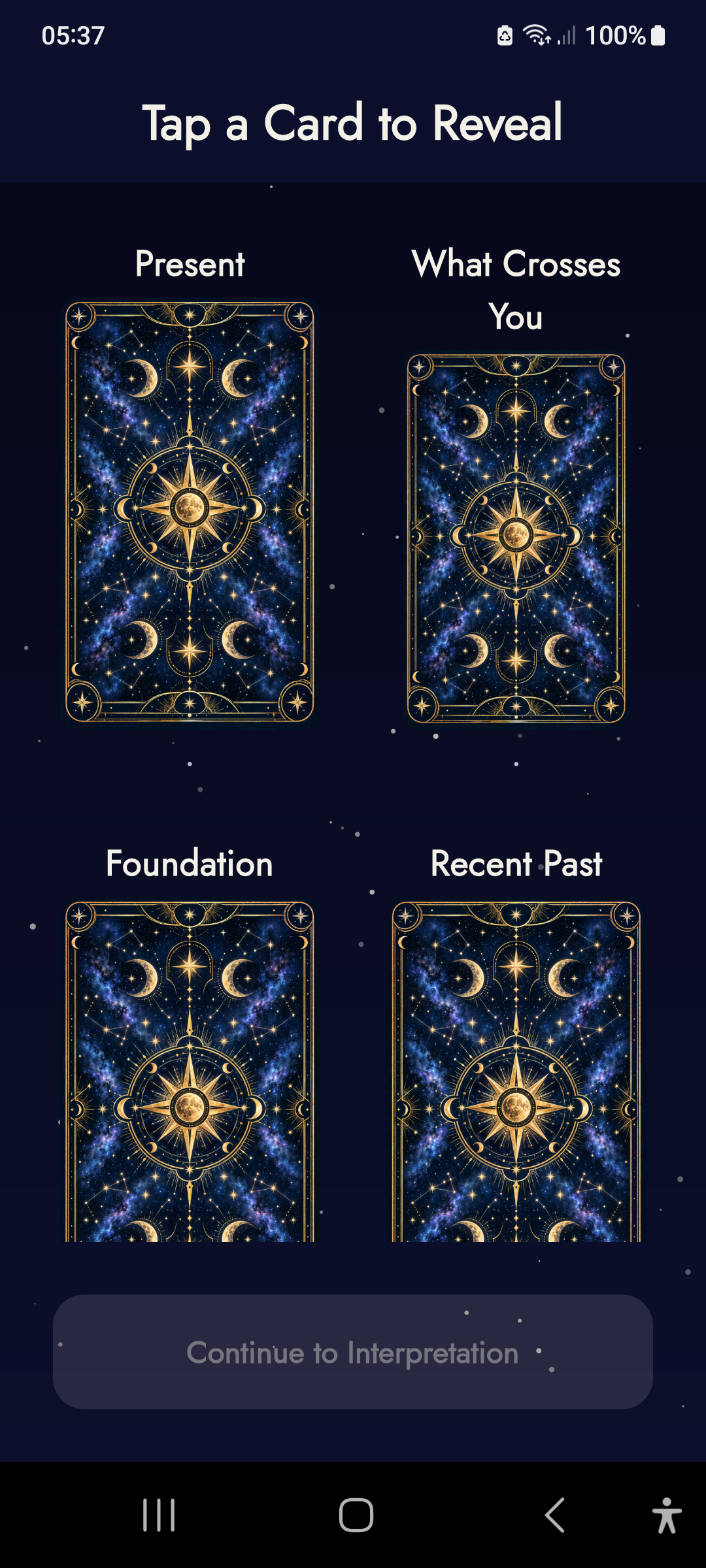 Stellar Tarot — reveal screen