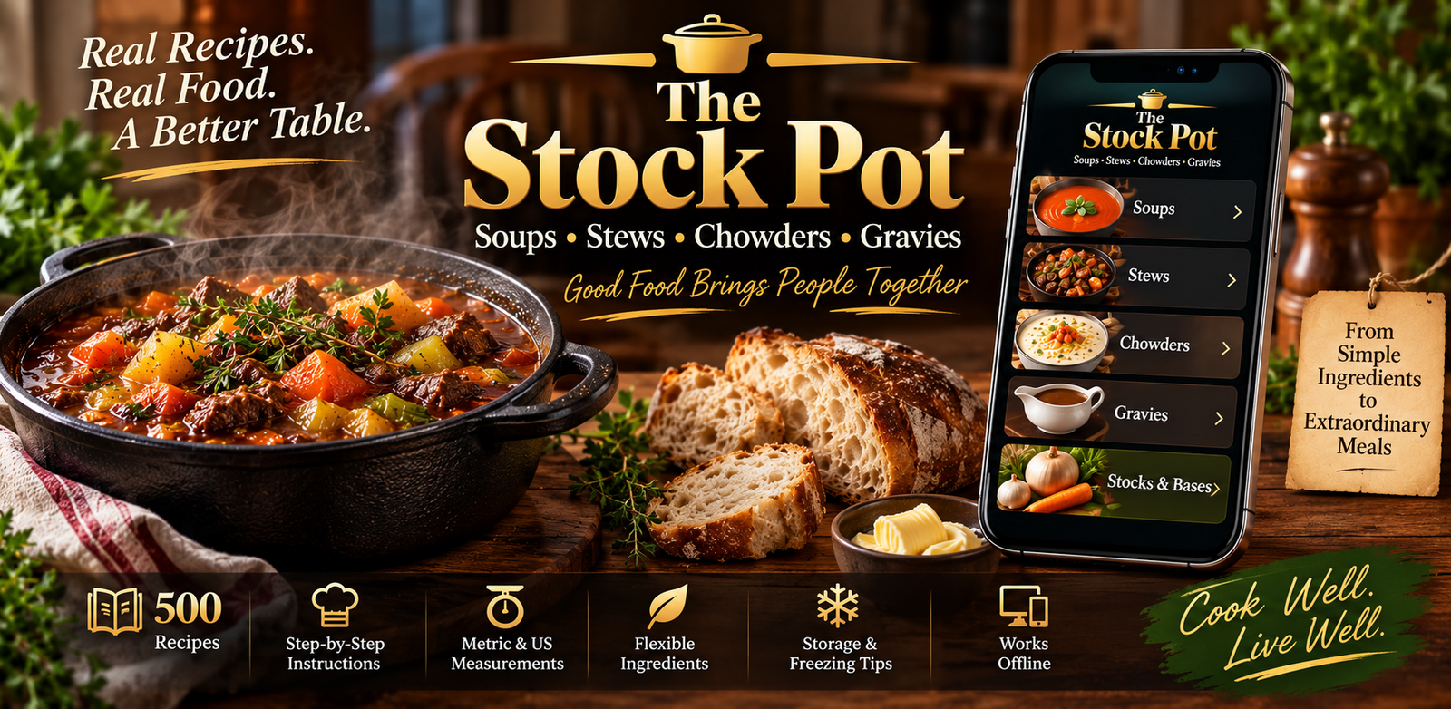 The Stock Pot — Soups, Stews, Chowders, Gravies, 500 recipes